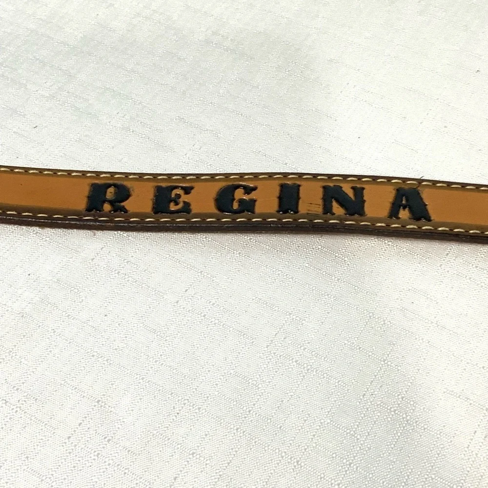 Western Brown Leather Monogrammed “Regina” Belt DBL Heart With Roses Buckle Sm